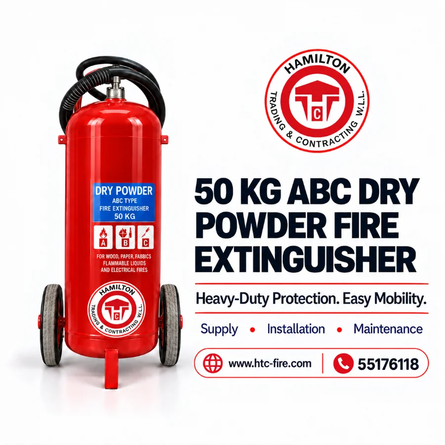 50 KG ABC DRY POWDER TROLLEY TYPE FIRE EXTINGUISHER.